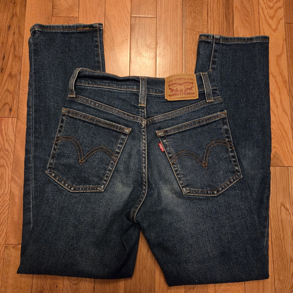 Levis Wedgie Straight Leg Dark Blue Denim Button Up Jeans Size 24